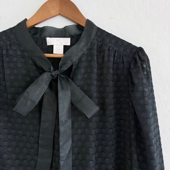 Rachel Parcell Textured Dot Black Blouse with Bow Collar Holiday Size XL - Picture 6 of 12